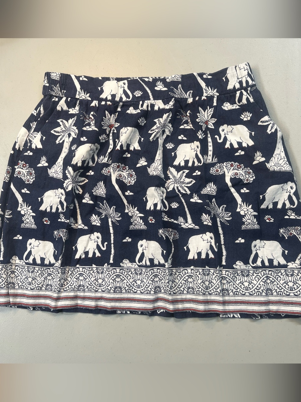 LOFT Outlet Elephant Print Mini Skirt Women’s Large Navy White Boho Tropical